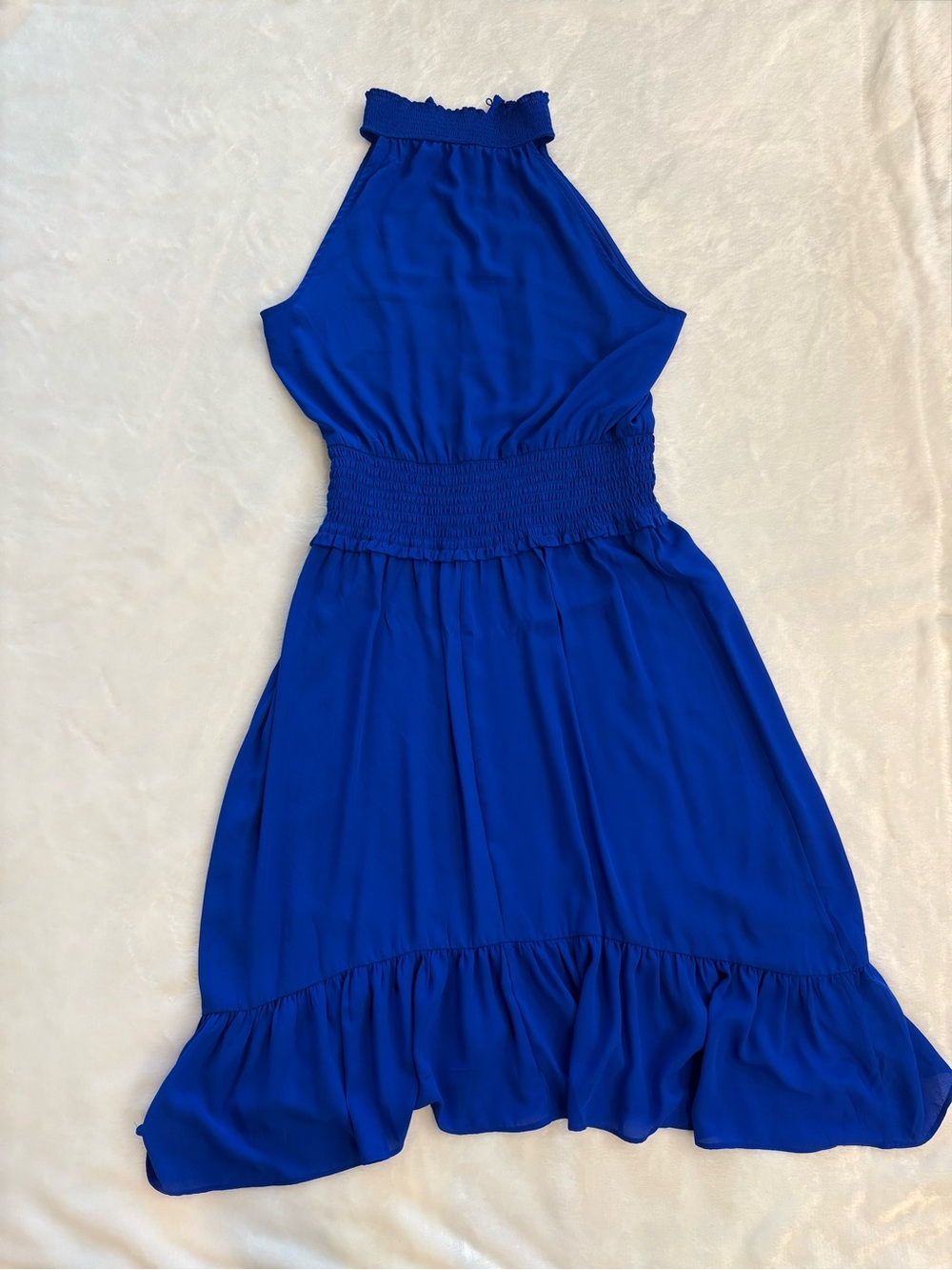 CeCe Royal Blue Halter Ruffle Hem Dress